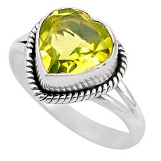 4.99cts solitaire natural lemon topaz heart 925 silver ring size 9 t87300