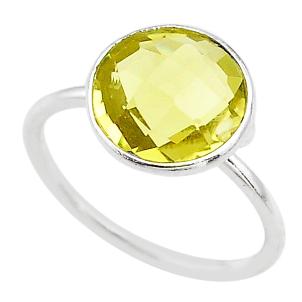 4.49cts solitaire natural lemon topaz round 925 silver ring size 6.5 t70586