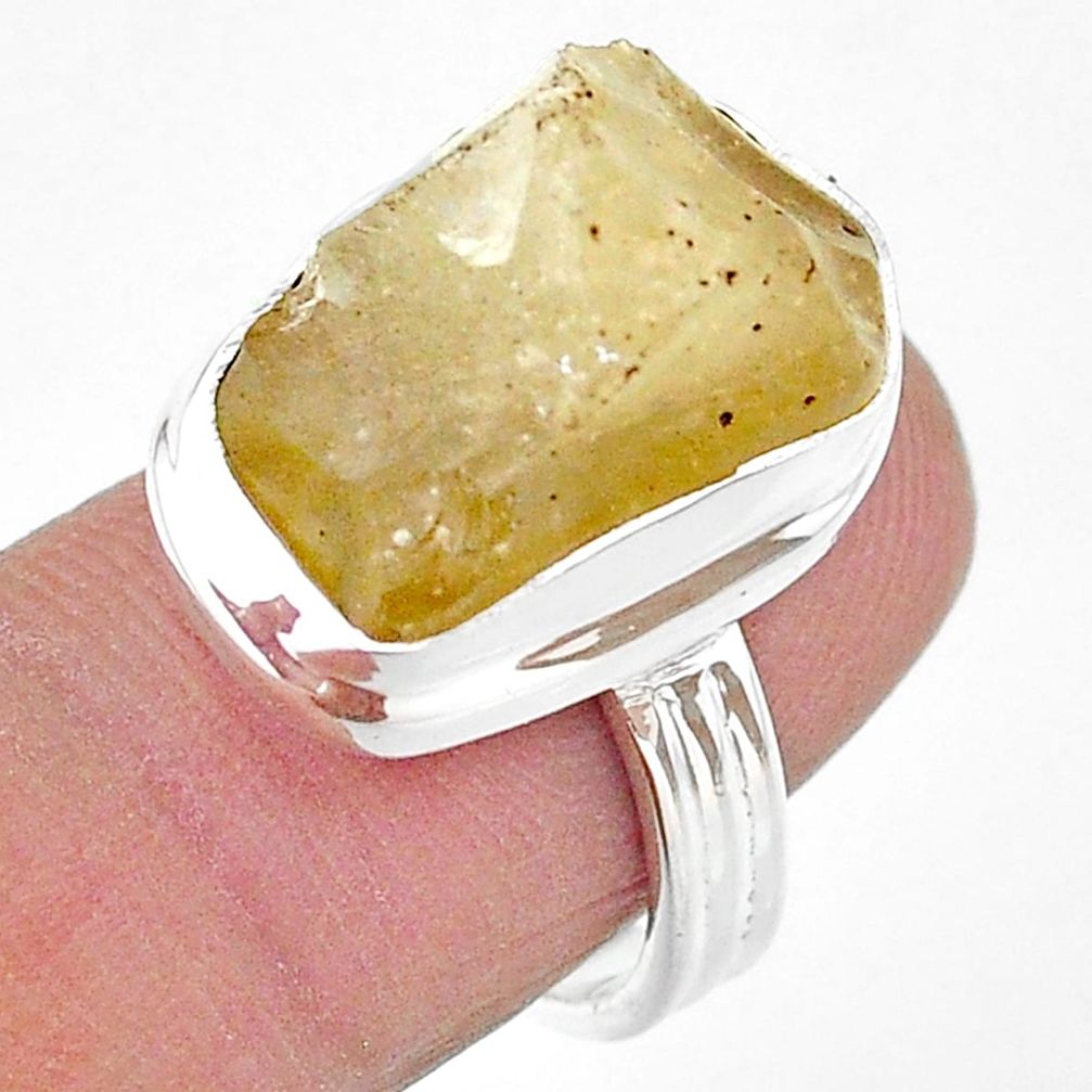 13.84cts solitaire natural libyan desert glass 925 silver ring size 7 t17774