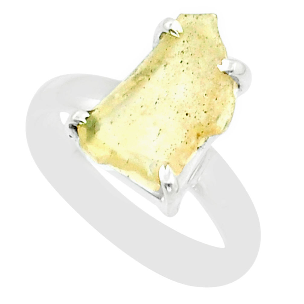4.05cts solitaire natural libyan desert glass 925 silver ring size 7 u89109