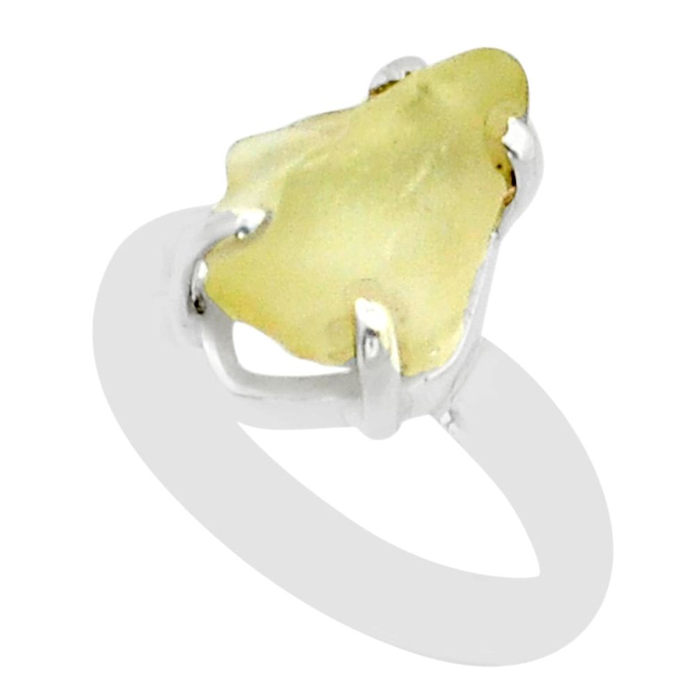 4.25cts solitaire natural libyan desert glass 925 silver ring size 7 u89122
