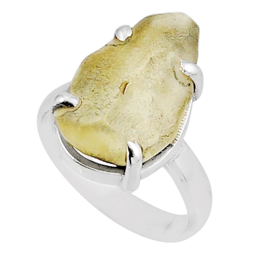 6.26cts solitaire natural libyan desert glass 925 silver ring size 7 y53260