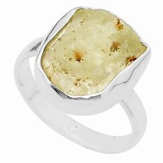 5.71cts solitaire natural libyan desert glass 925 silver ring size 8 u49896