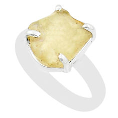 4.43cts solitaire natural libyan desert glass 925 silver ring size 7.5 u89088