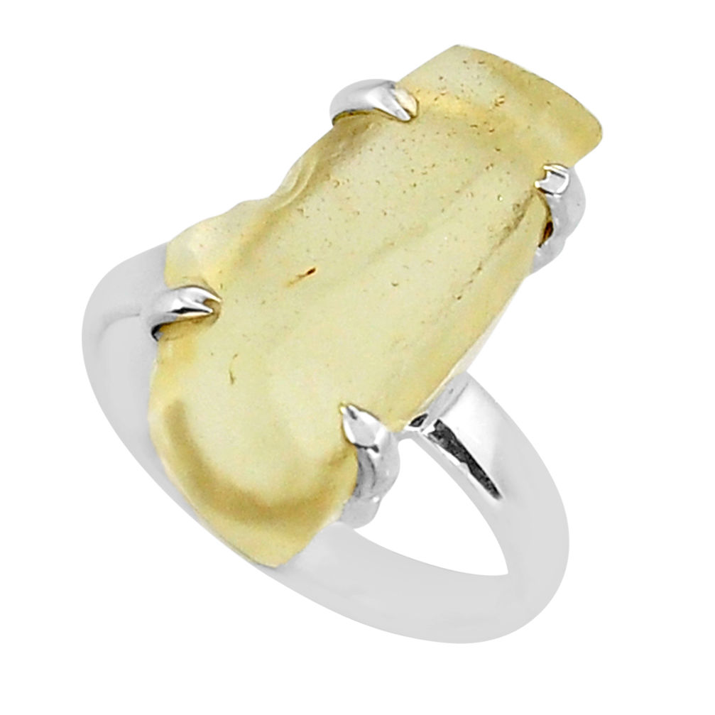 9.99cts solitaire natural libyan desert glass 925 silver ring size 8.5 y26846