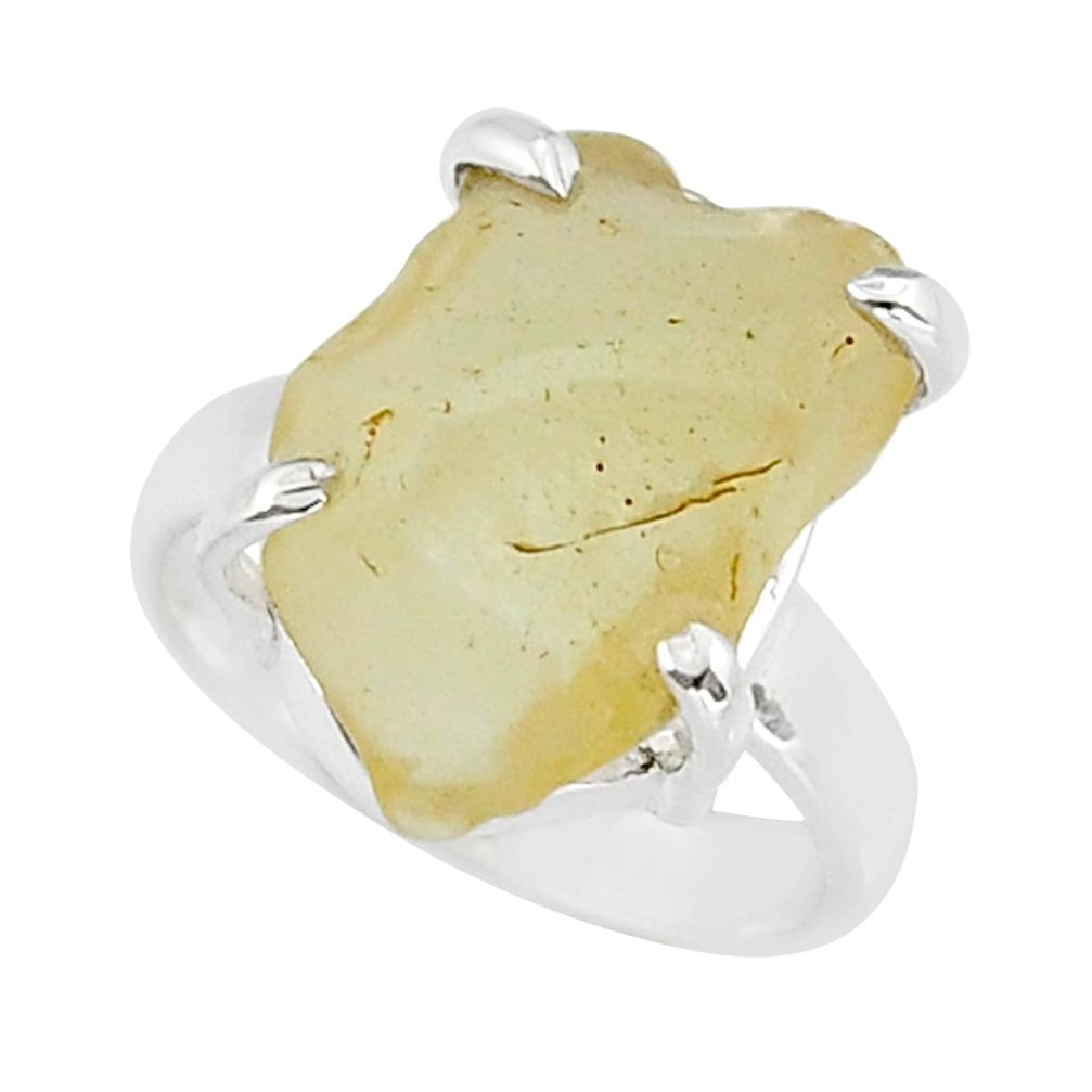 7.70cts solitaire natural libyan desert glass 925 silver ring size 5.5 y26912