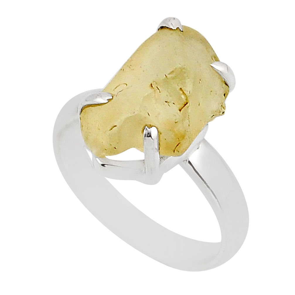 5.16cts solitaire natural libyan desert glass fancy silver ring size 7.5 n2185