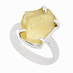 4.26cts solitaire natural libyan desert glass fancy silver ring size 6.5 n2193