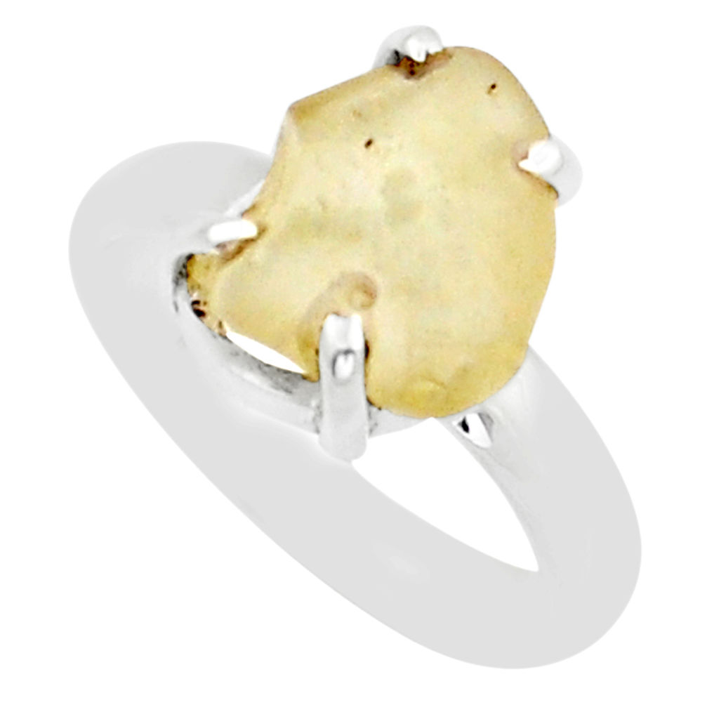 Clearance Sale- 4.43cts solitaire natural libyan desert glass fancy silver ring size 7 u89084