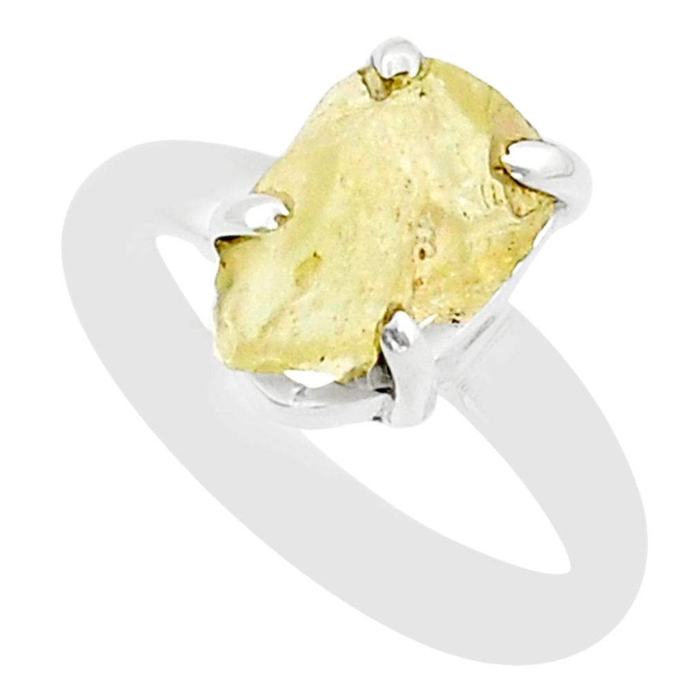 3.98cts solitaire natural libyan desert glass fancy silver ring size 9 u89117