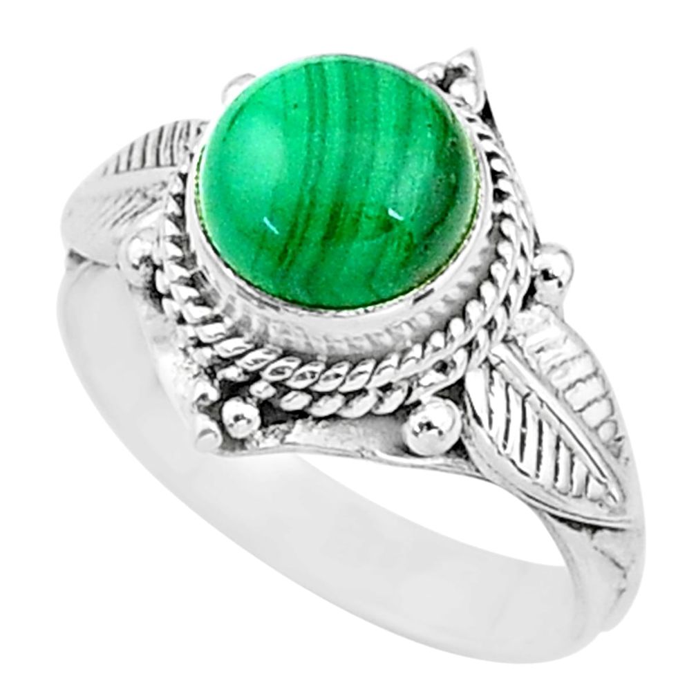2.55cts solitaire natural malachite (pilot's stone) 925 silver ring size 5 t3616