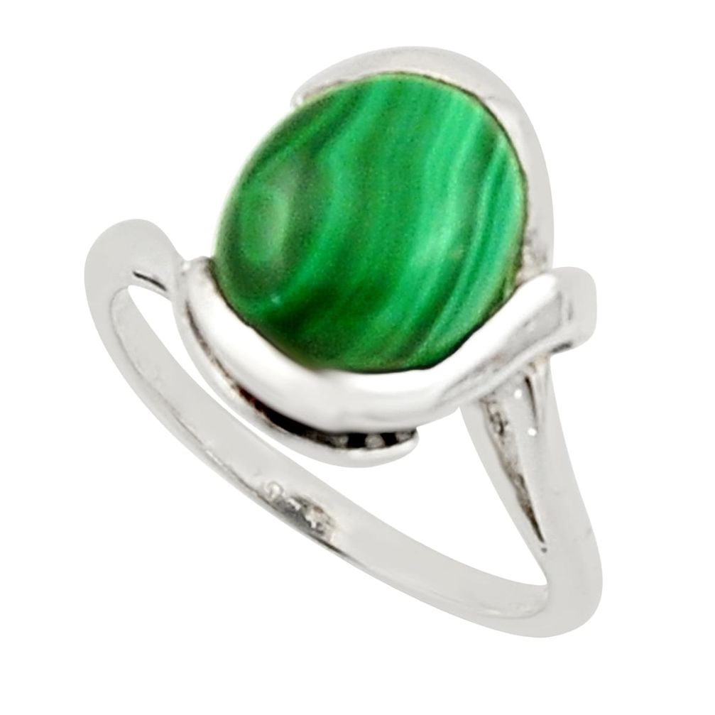 5.36cts solitaire natural malachite (pilot's stone) silver ring size 7 r40814