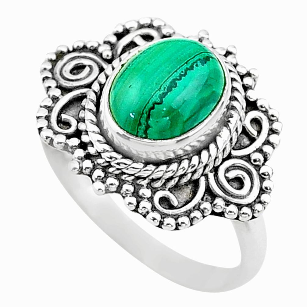 3.11cts solitaire natural malachite (pilot's stone) silver ring size 7 t20210