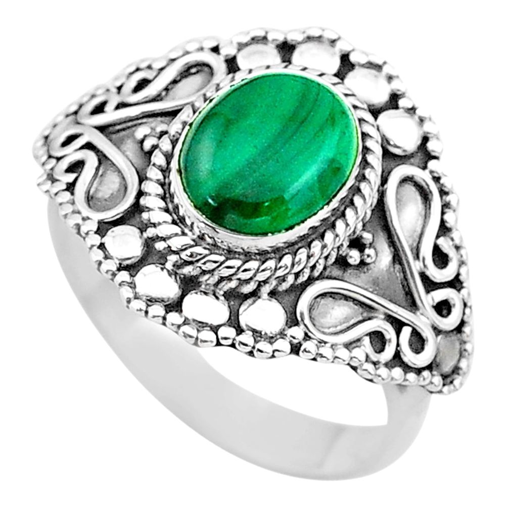 3.16cts solitaire natural malachite (pilot's stone) silver ring size 7 t20226