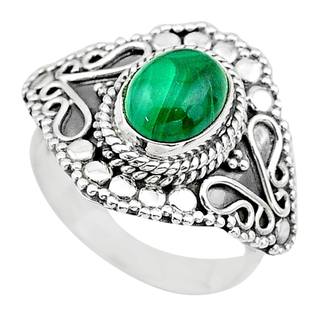 3.16cts solitaire natural malachite (pilot's stone) silver ring size 7 t20227