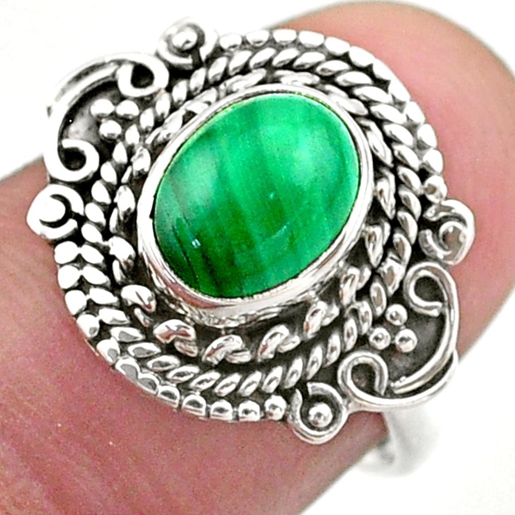 3.22cts solitaire natural malachite (pilot's stone) silver ring size 7 t46162