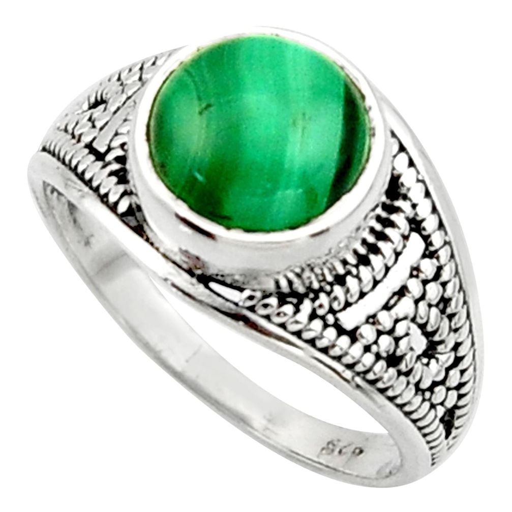 5.11cts solitaire natural malachite (pilot's stone) silver ring size 8 r40707