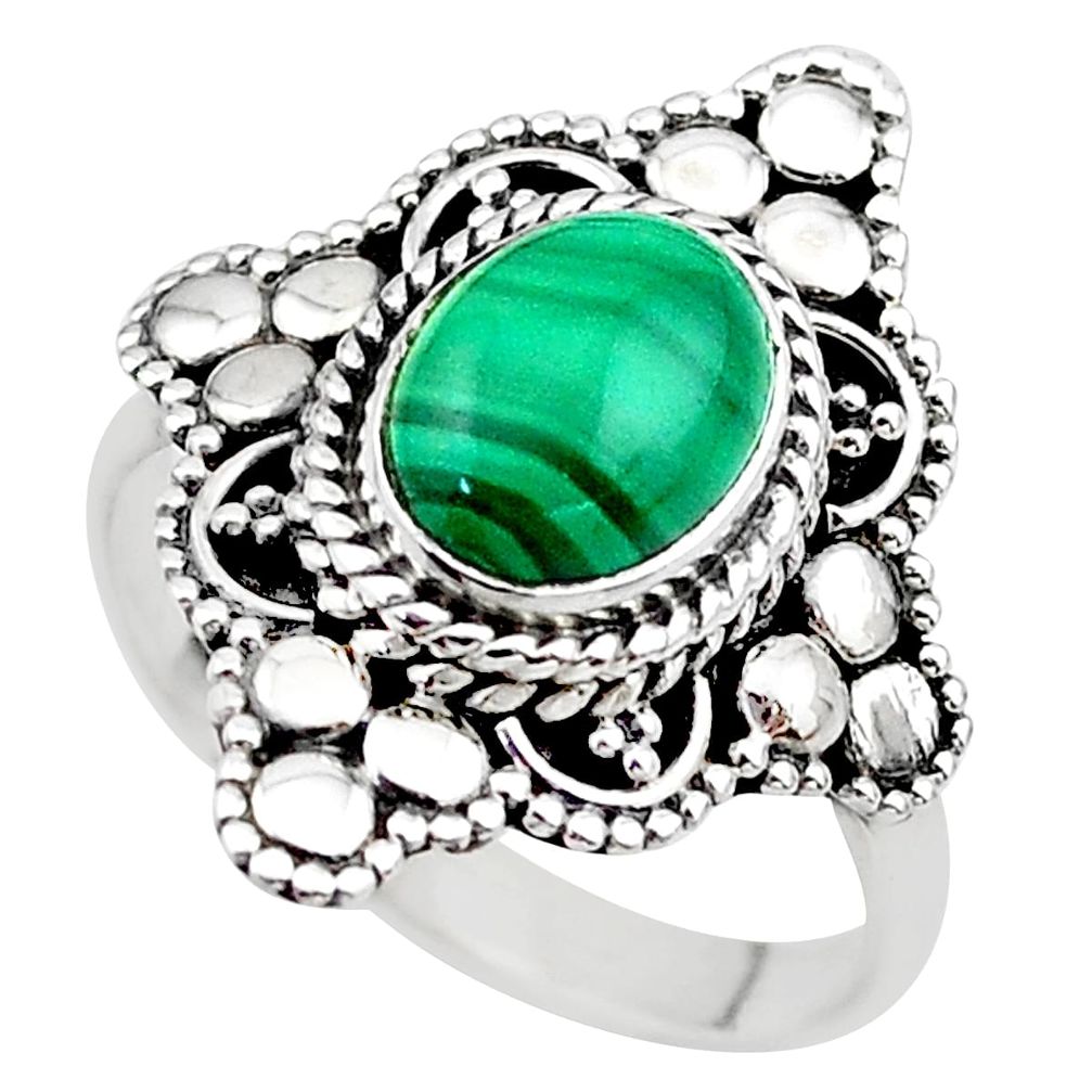 3.14cts solitaire natural malachite (pilot's stone) silver ring size 8 t20269