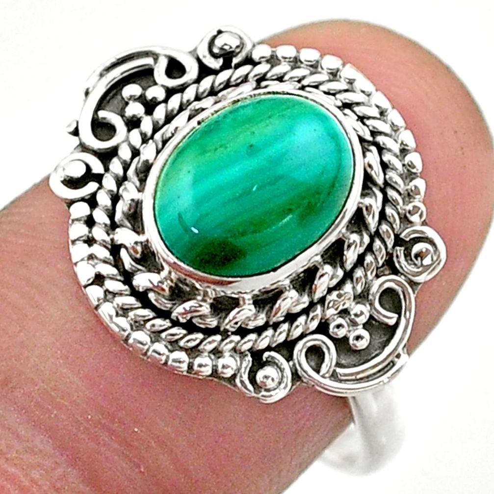 3.07cts solitaire natural malachite (pilot's stone) silver ring size 8 t46166