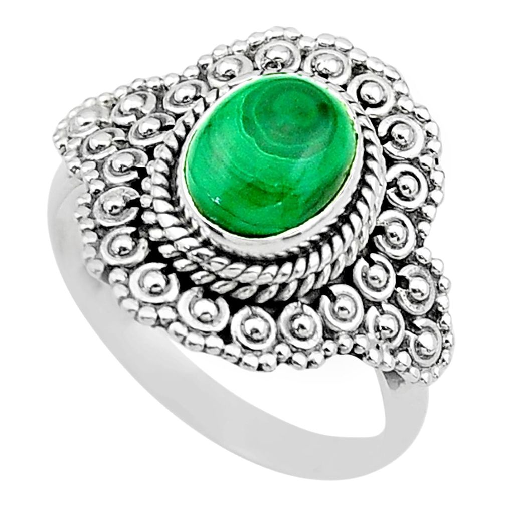 3.14cts solitaire natural malachite (pilot's stone) silver ring size 7.5 t20125