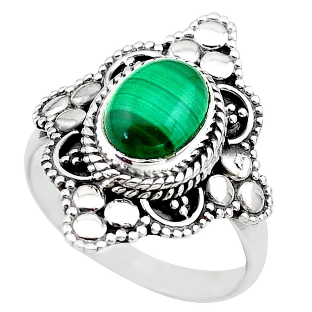 3.42cts solitaire natural malachite (pilot's stone) silver ring size 8.5 t20265