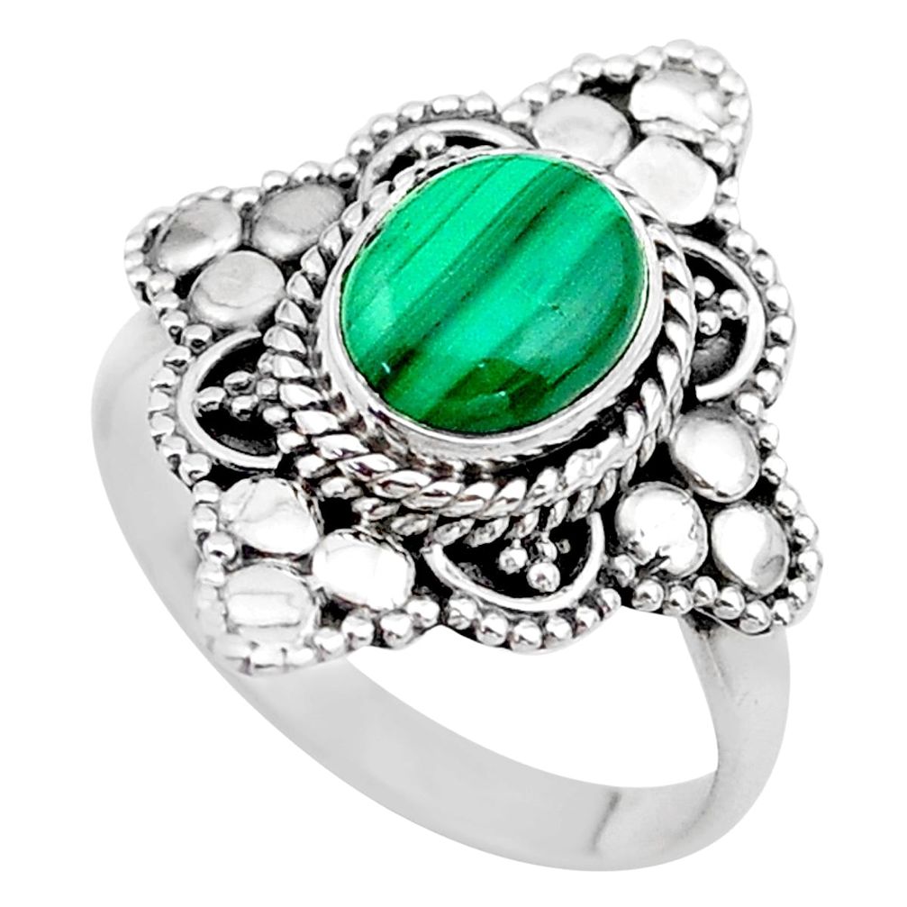 3.14cts solitaire natural malachite (pilot's stone) silver ring size 7.5 t20274