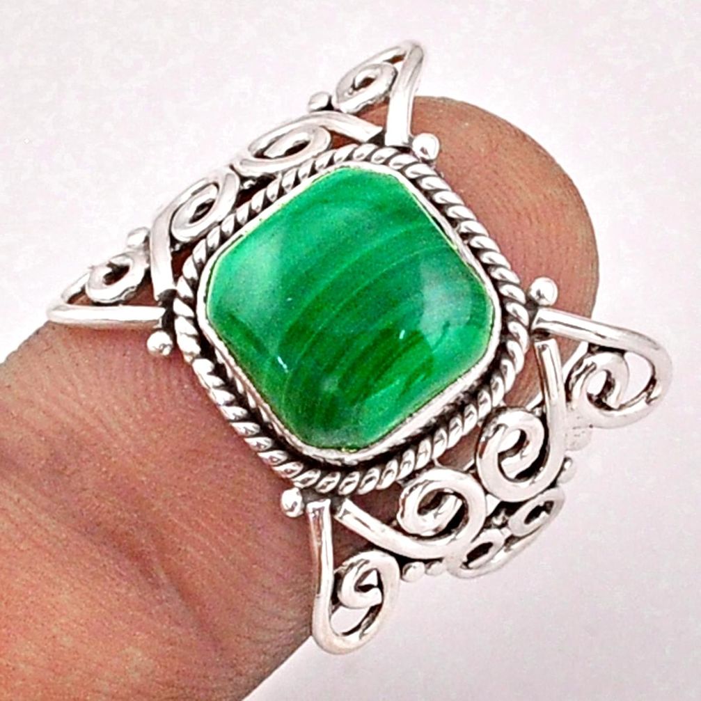 5.16cts solitaire natural malachite (pilot's stone) silver ring size 8.5 t90903