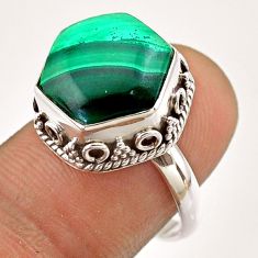 6.70cts solitaire natural malachite 925 silver hexagon ring size 8 t54549