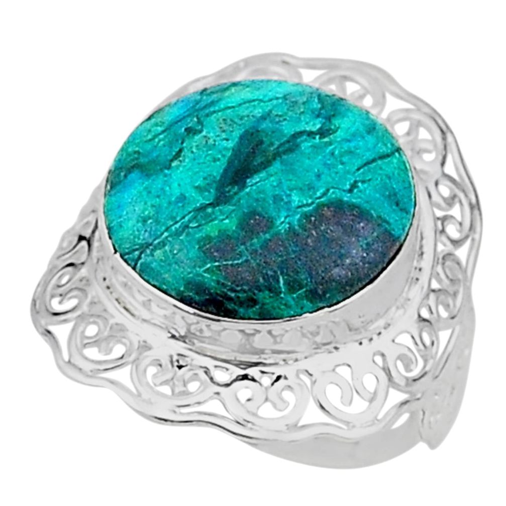 13.87cts solitaire natural malachite in chrysocolla silver ring size 7 t15530