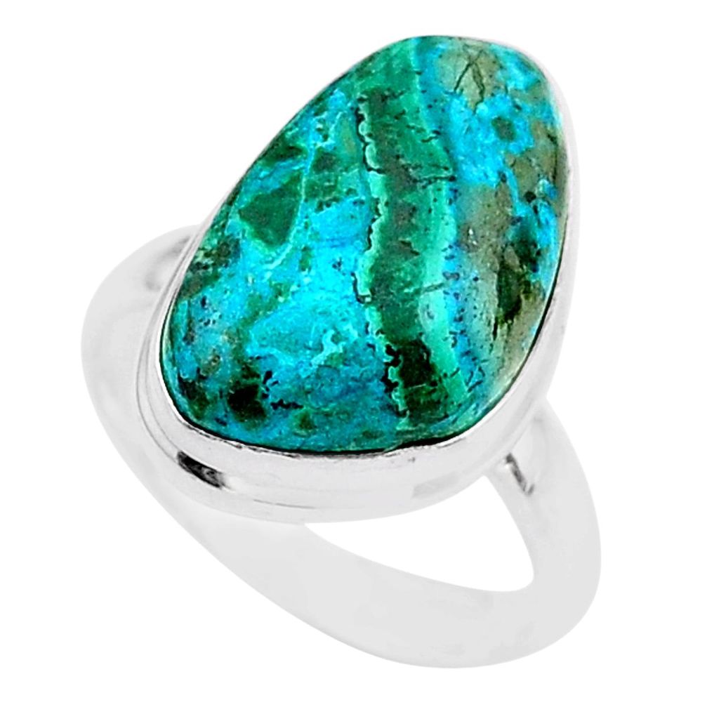 11.97cts solitaire natural malachite in chrysocolla silver ring size 8 t27831