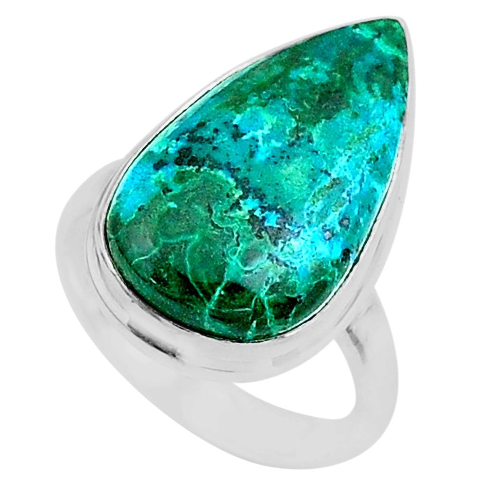 9.32cts solitaire natural malachite in chrysocolla silver ring size 6.5 t27824