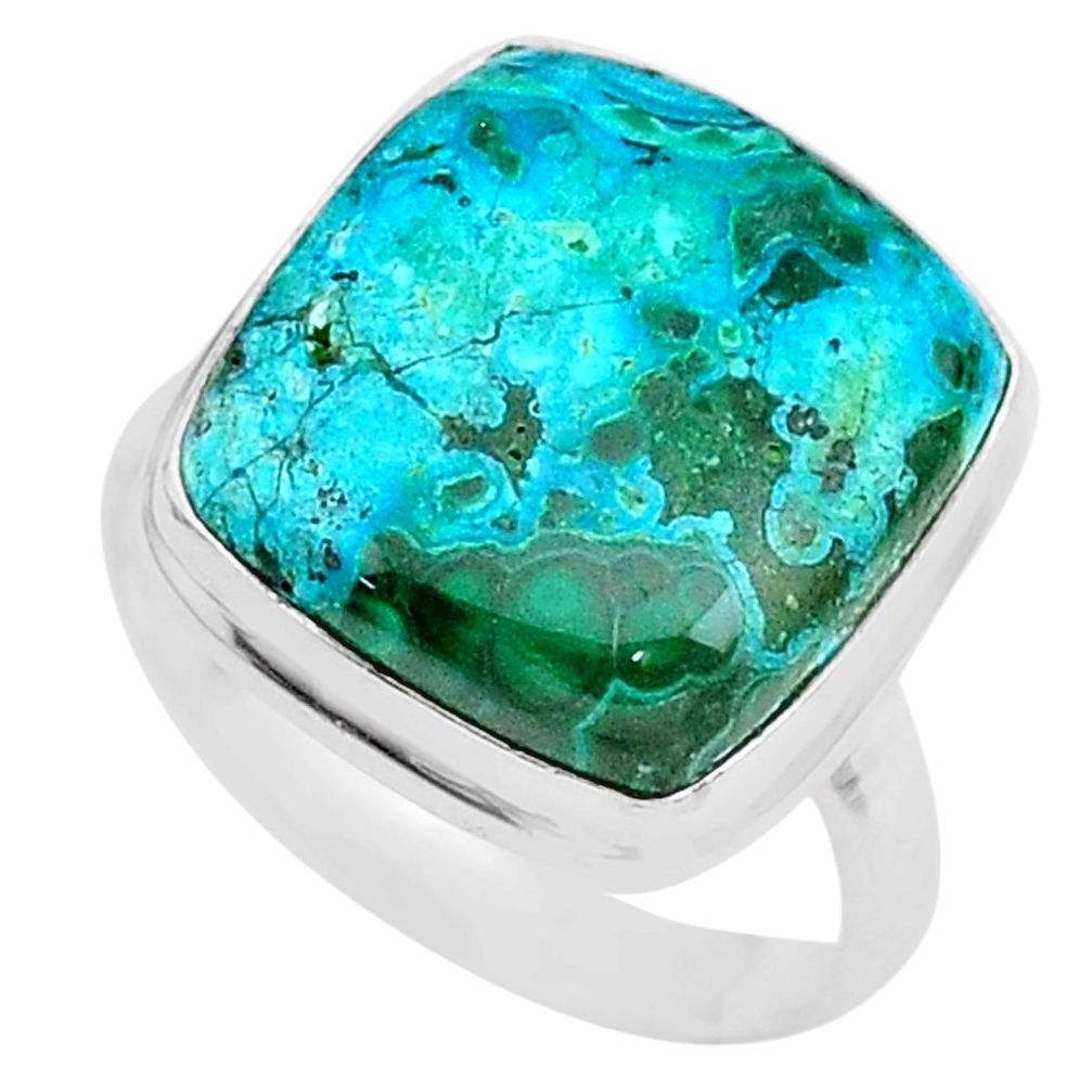 14.40cts solitaire natural malachite in chrysocolla silver ring size 9.5 t27832