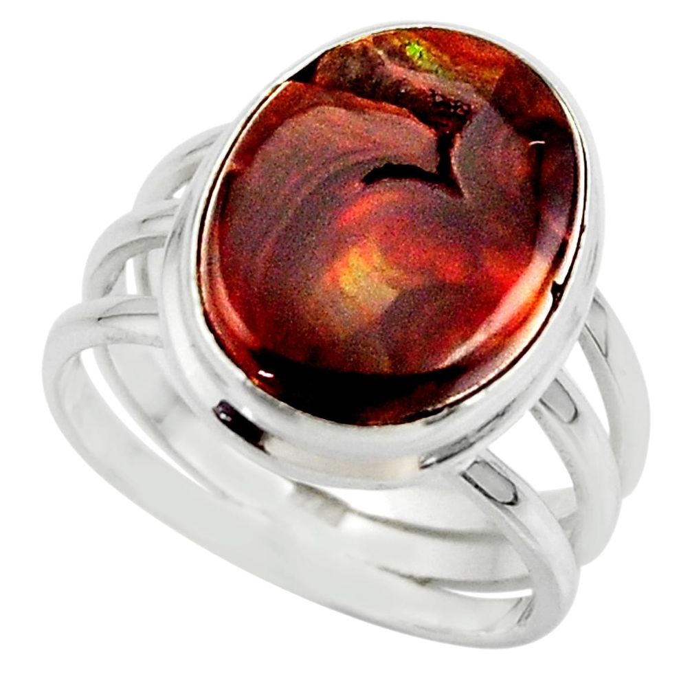 9.65cts solitaire natural mexican fire agate 925 silver ring size 7.5 r50095