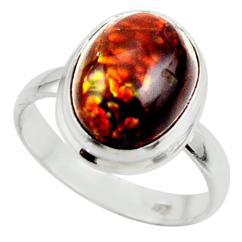 7.12cts solitaire natural mexican fire agate 925 silver ring size 5.5 r50101