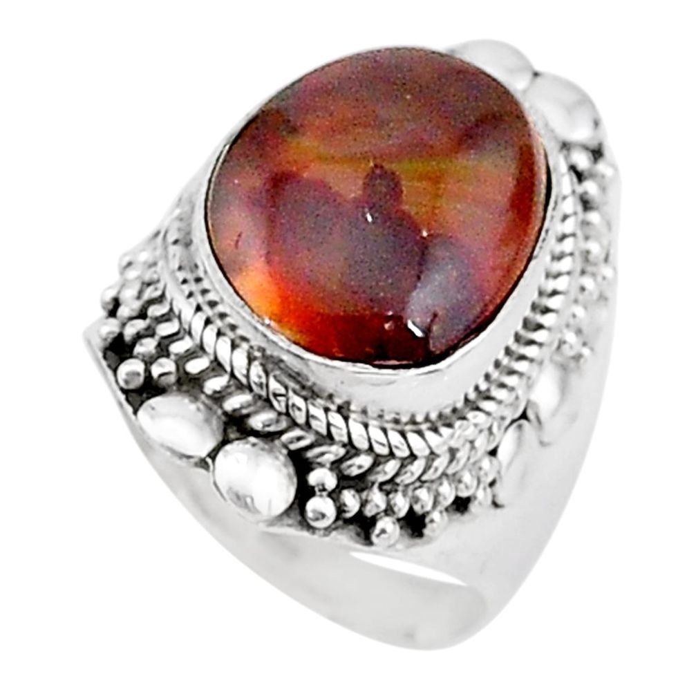 8.03cts solitaire natural mexican fire agate 925 silver ring size 7 t15550