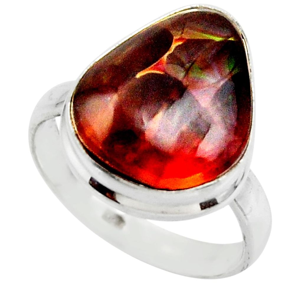 12.07cts solitaire natural mexican fire agate 925 silver ring size 9 r50090