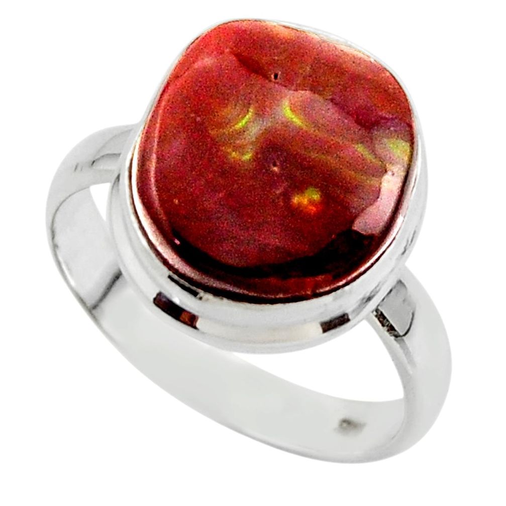 9.10cts solitaire natural mexican fire agate 925 silver ring size 9 r50096