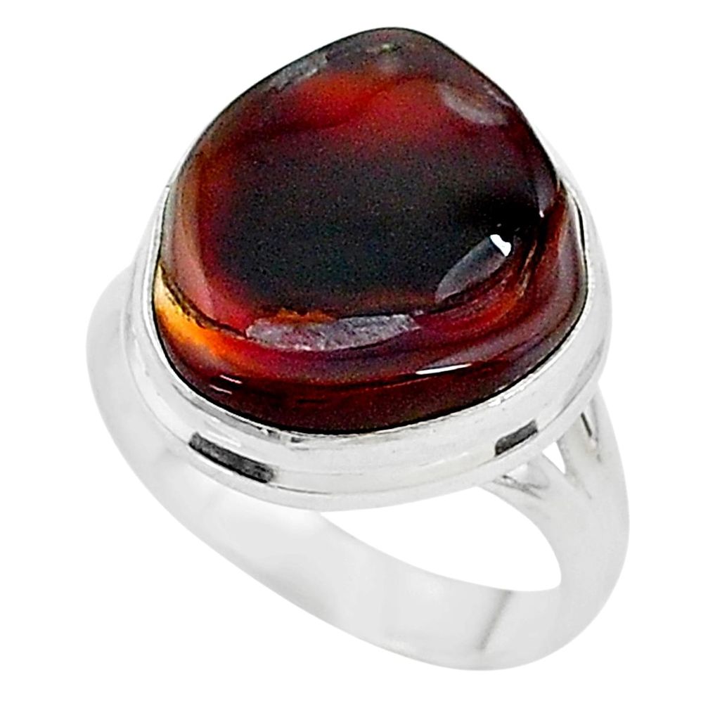 10.55cts solitaire natural mexican fire agate 925 silver ring size 7.5 t10433