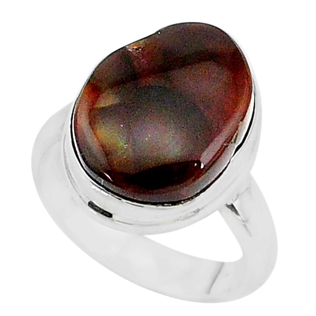 7.05cts solitaire natural mexican fire agate 925 silver ring size 6.5 t10449