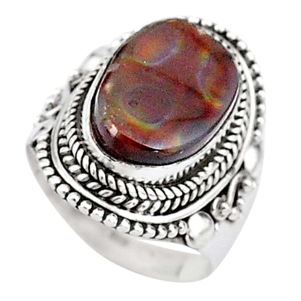 8.02cts solitaire natural mexican fire agate 925 silver ring size 7.5 t15551