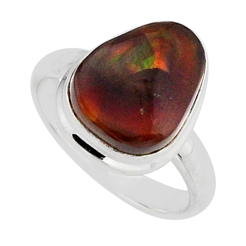 5.62cts solitaire natural mexican fire agate 925 silver ring size 7.5 y69116