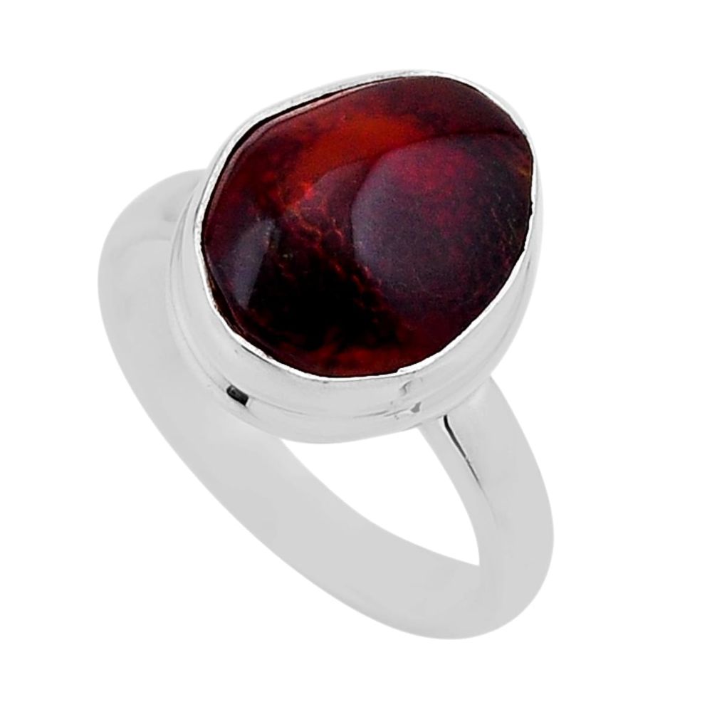 5.48cts solitaire natural mexican fire agate fancy silver ring size 7.5 n53738