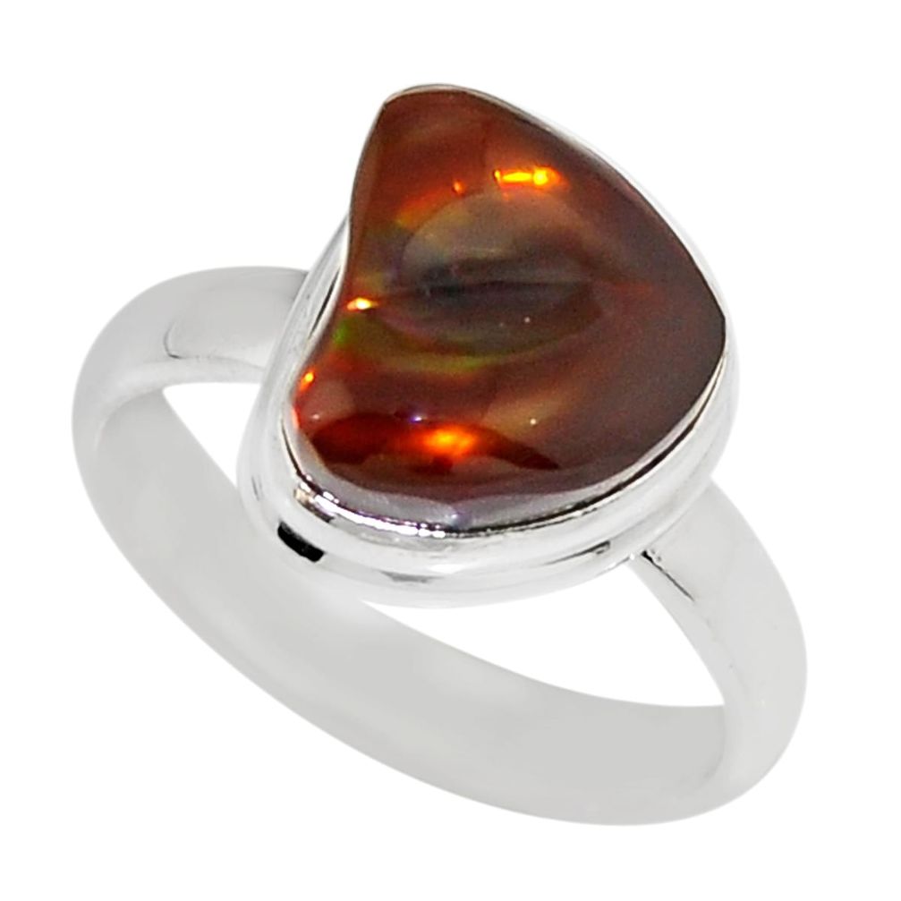 5.26cts solitaire natural mexican fire agate fancy silver ring size 7.5 y26319