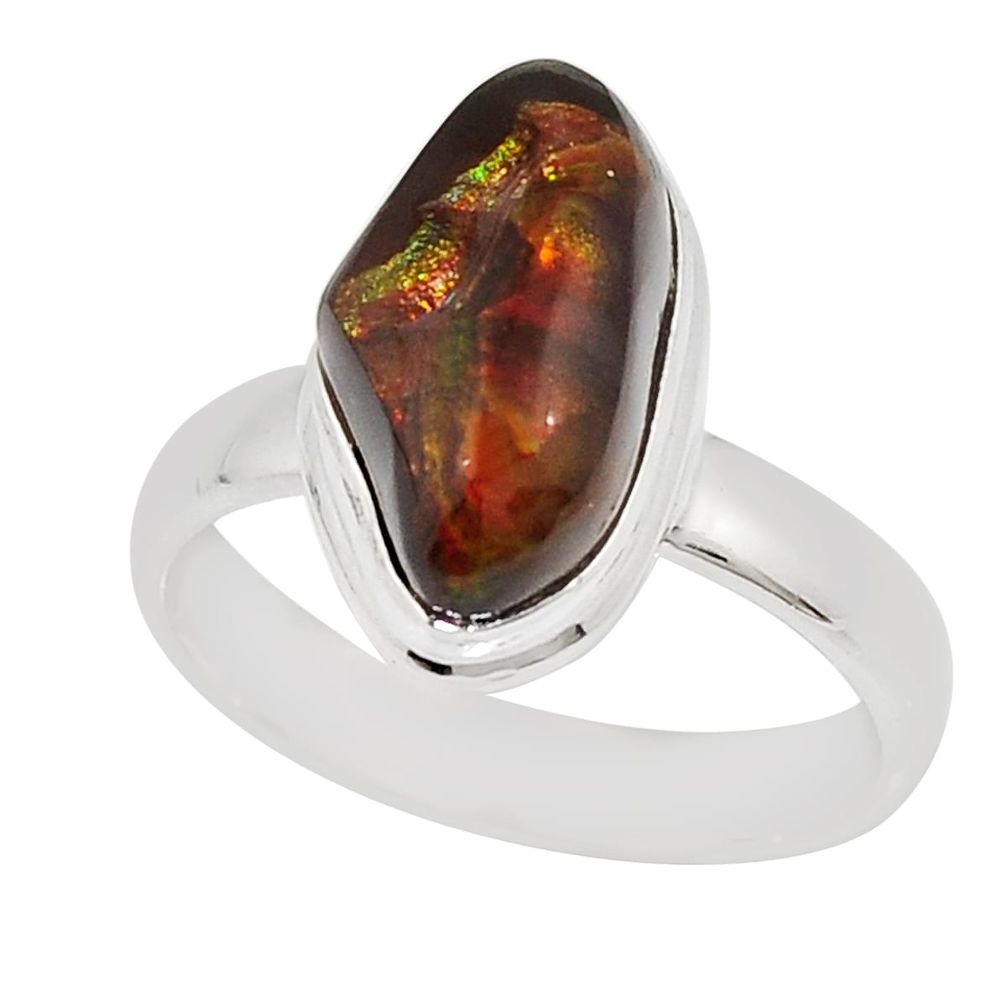 5.09cts solitaire natural mexican fire agate fancy silver ring size 6.5 y26327