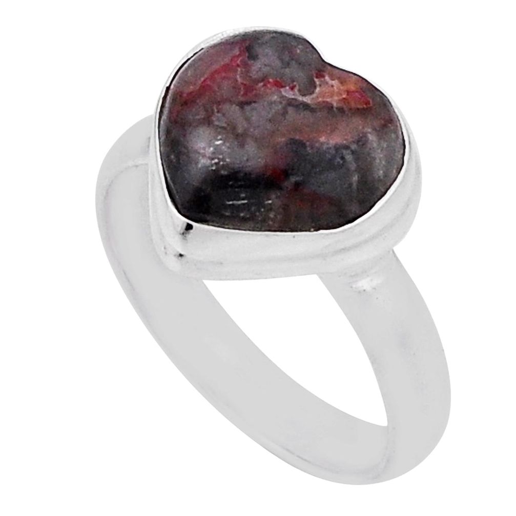 5.54cts solitaire natural mexican fire agate heart silver ring size 7.5 n31365