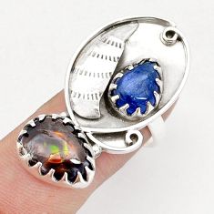 11.17cts solitaire natural mexican fire agate kyanite silver ring size 7 d50490