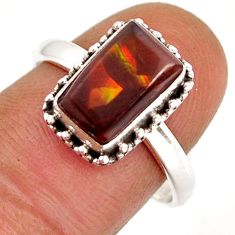 2.77cts solitaire natural mexican fire agate octagan silver ring size 8 y78190