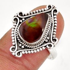 4.70cts solitaire natural mexican fire agate pear silver ring size 8.5 y78157