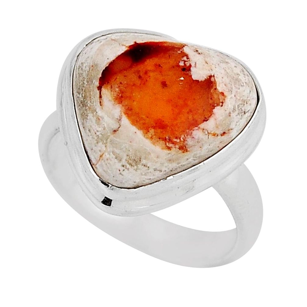 7.30cts solitaire natural mexican fire opal fancy silver ring size 5.5 y57153