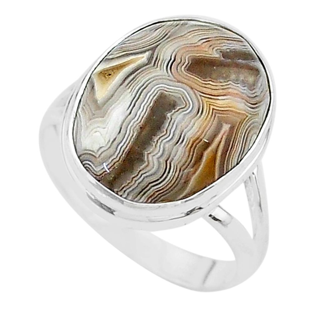 14.72cts solitaire natural mexican laguna lace agate silver ring size 10 t17829